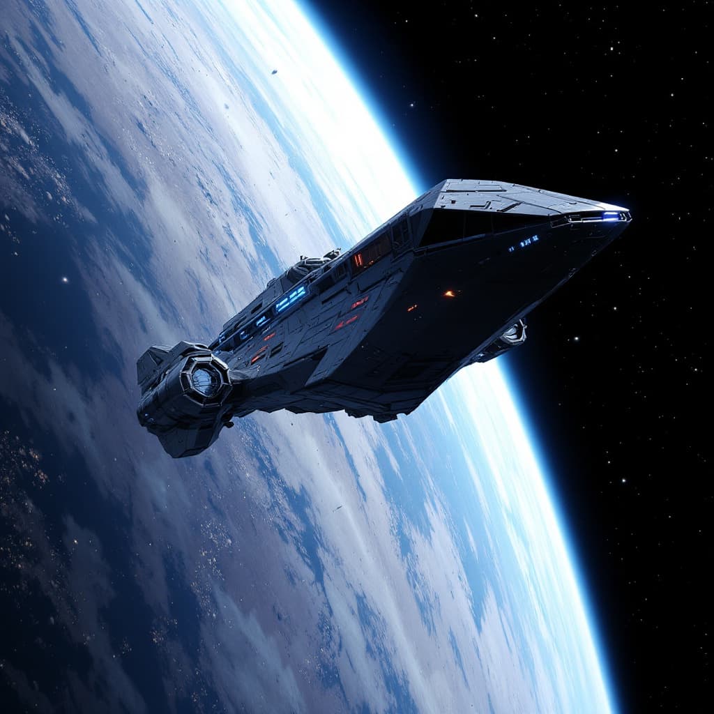 AI generated: 

show a spaceship from star wars encountering encountering a starfleet vessel
show a spaceship from...
