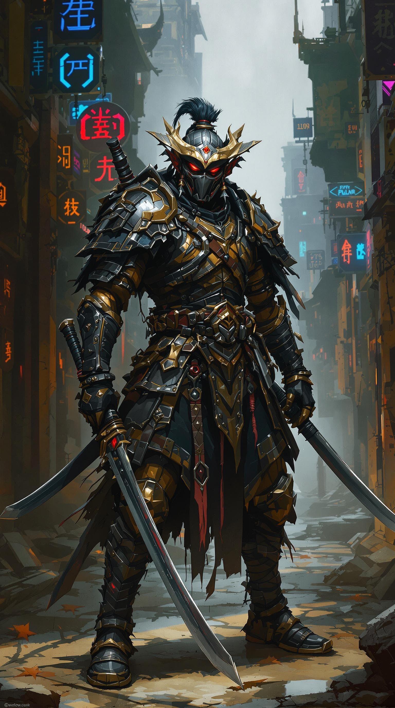 AI generated: Cyberpunk Shadowrun ork samurai adept