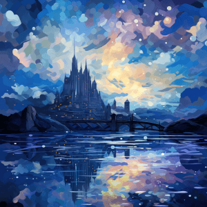 AI generated: Abstract vector, anime scenery from Studio Ghibli, dreamy with soft shades, flowing clouds, shimmeri...