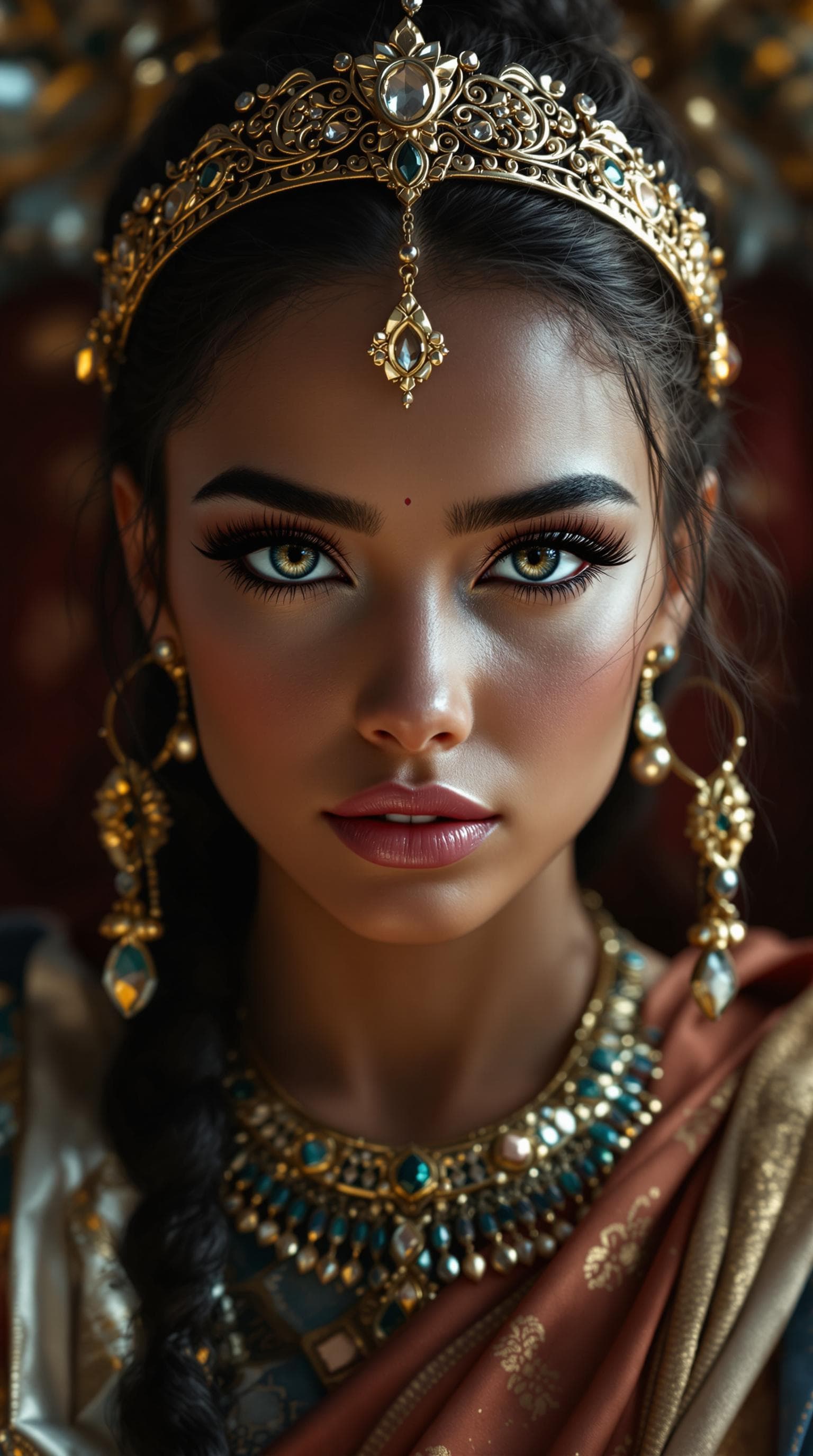 AI generated: A professional photograph captures the most beautiful girl in the world, a Persian queen fourth-grad...