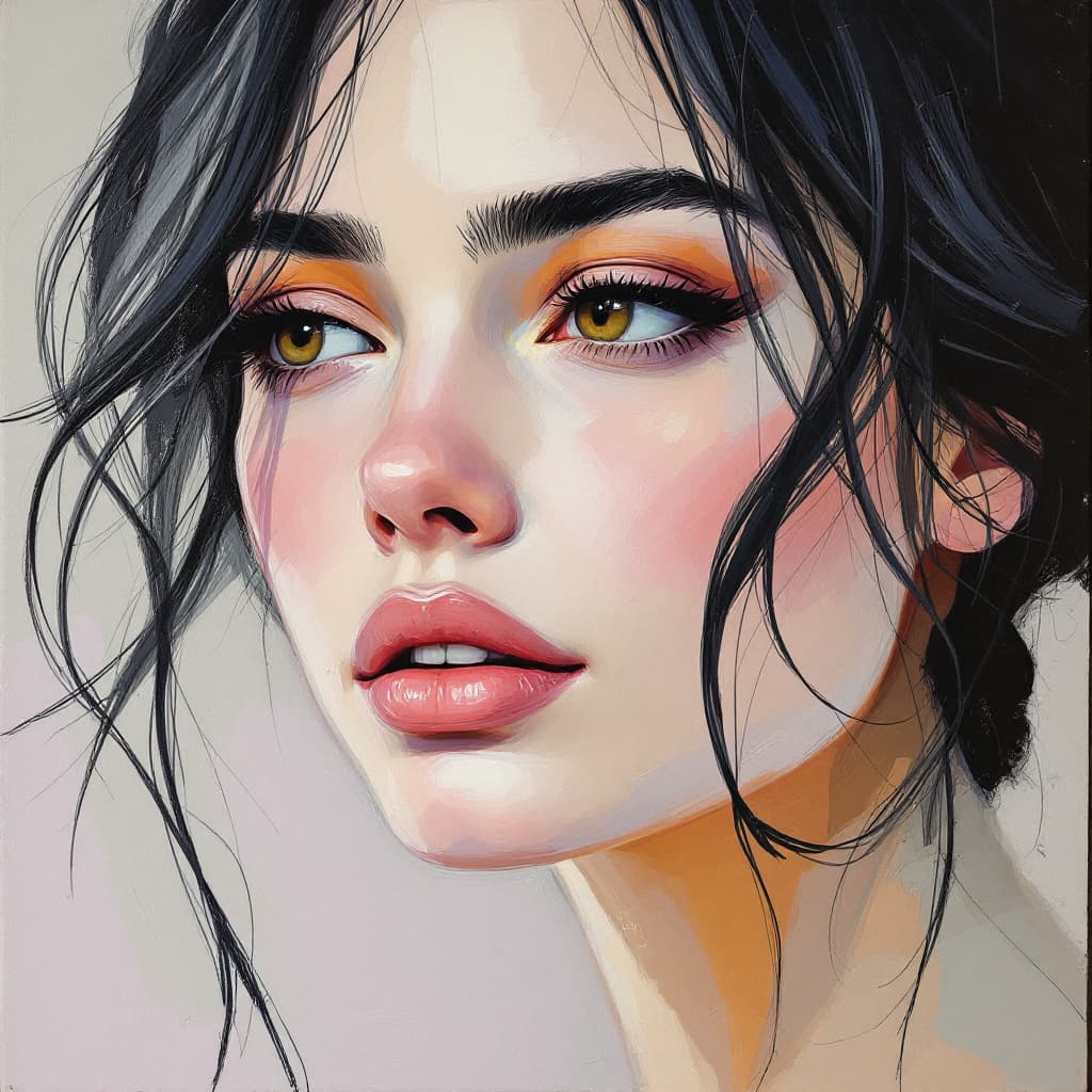 AI generated: abstract portrait of a woman with an emphasis on thick, impasto-style brushstrokes and a rich, tacti...