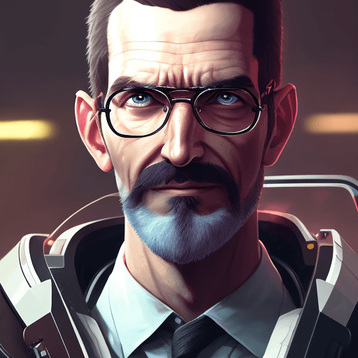 AI generated: High quality portrait of Gordon Freeman from HL2. Art by Makoto Shinkai, Crunchyroll, pixiv, danboor...