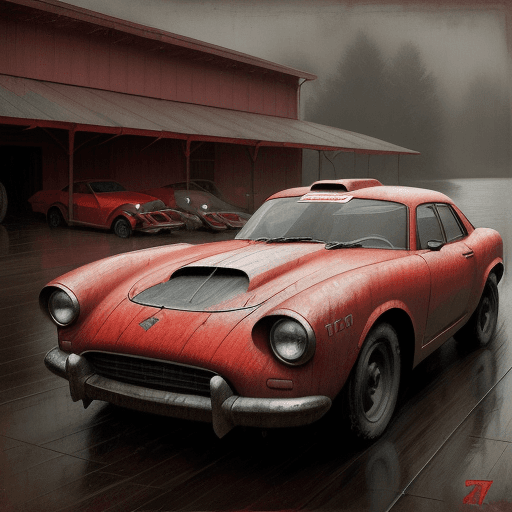 AI generated: red race car, in the style of sam spratt, historical illustrations, old masters, genndy tartakovsky,...