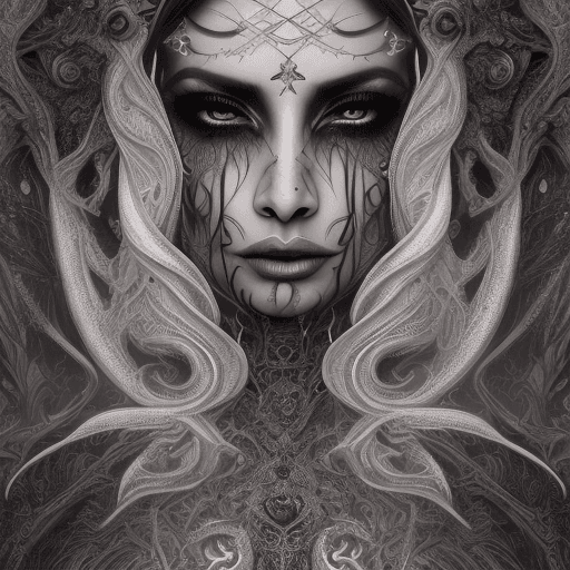 AI generated: create image of intricately detailed selena chopra, a full body portrait of  an extremely dark evil ...