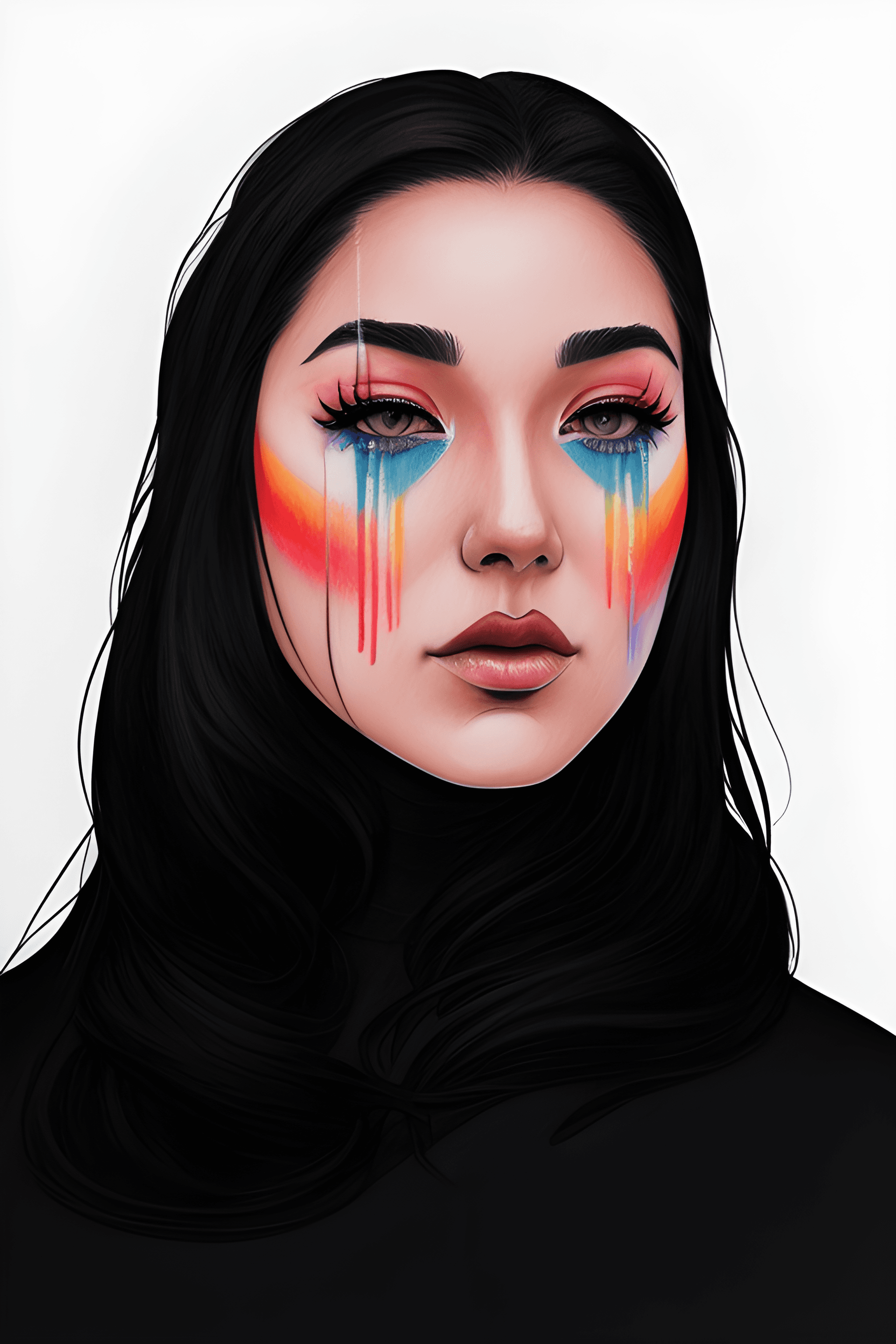 AI generated: a woman with a rainbow painted on her face, a color pencil sketch, tumblr, feminist art, artwork in ...