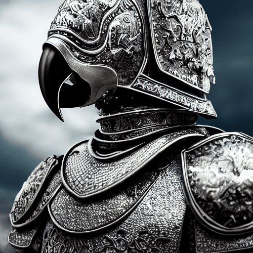AI generated: parrot knight, portrait, finely detailed armor, intricate design, silver, silk, cinematic lighting, ...