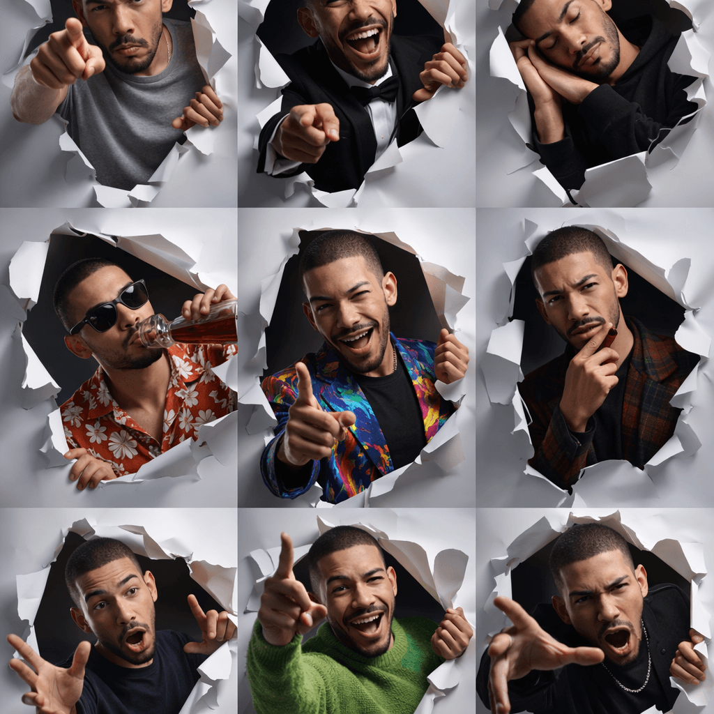 AI generated: Generate a hyper-realistic, 9:16 studio-style collage featuring an adult man  (facial match to the u...
