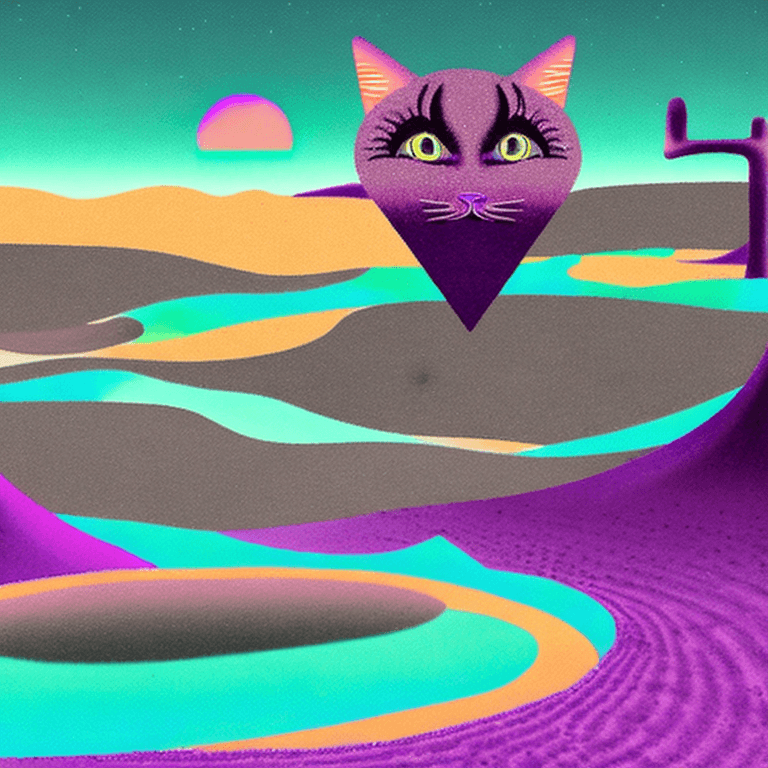 AI generated: illustration of a strange mysterious desolate desert with purple sand , painting like ,purpleish col...