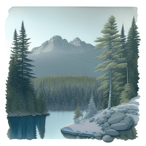 AI generated: Lake Huron::0.3  high-contrast Blue Mountains forest landscape photograph::1.5 Captured with a mediu...