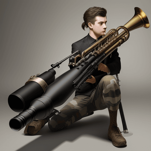 AI generated: a rifle with the barrel that ends in the shape of a trumpet