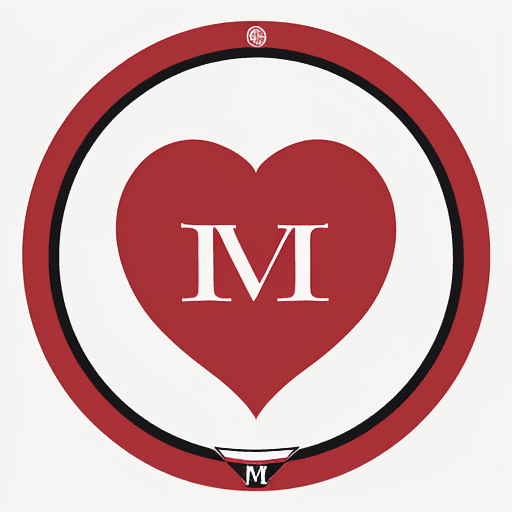 AI generated: Design a distinctive red logo for MAVS. On top of this circle, integrate a heart shape, ensuring it'...