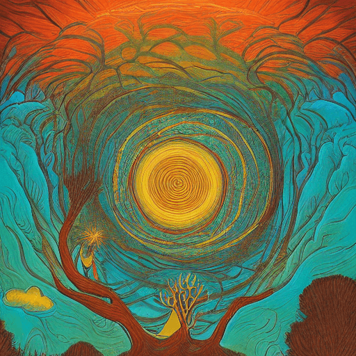 AI generated: a large circle of a person above a tree in an image, in the style of vibrant fantasy landscapes, tea...
