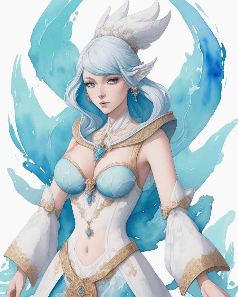 AI generated: Watercolor painting on parchment, a woman wearing an expensive costume, in the style of elemental fo...