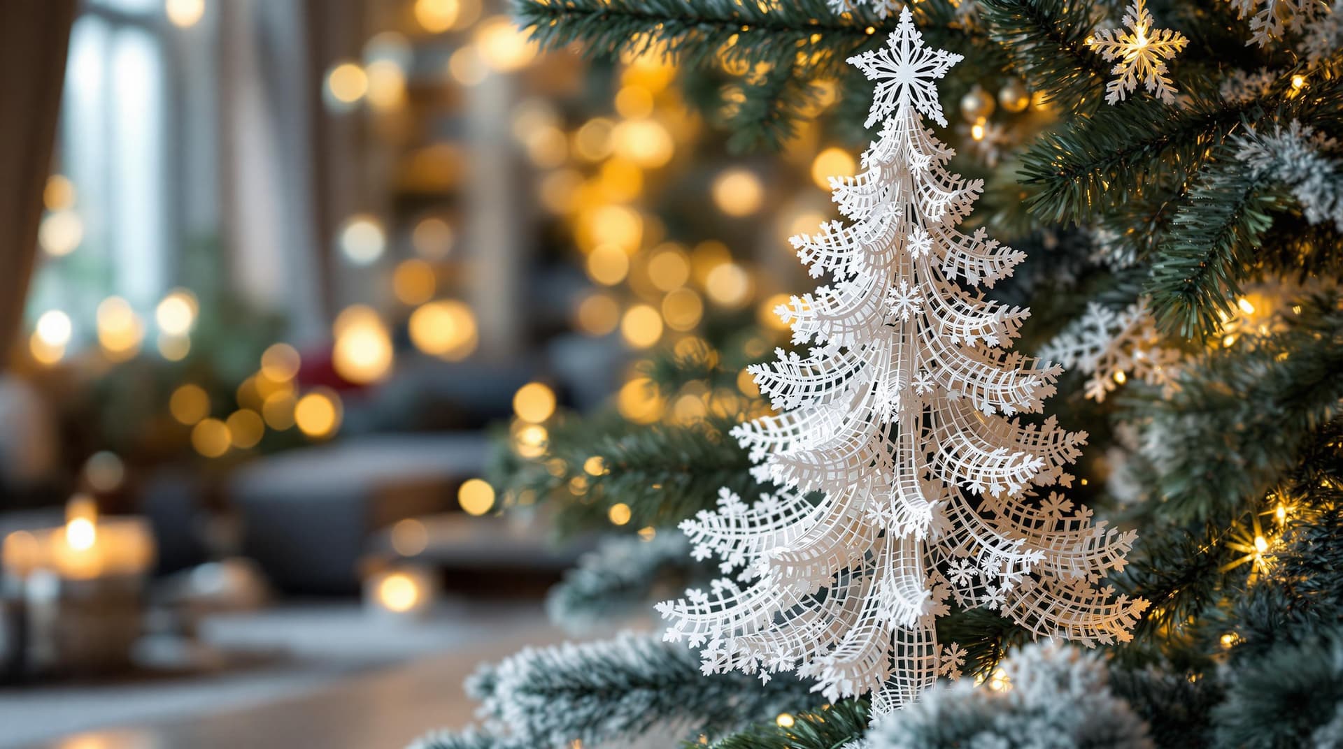 AI generated: Christmas tree made of handmade snow-white lace. Delicate. Beautiful. Very detailed. 3D. background ...