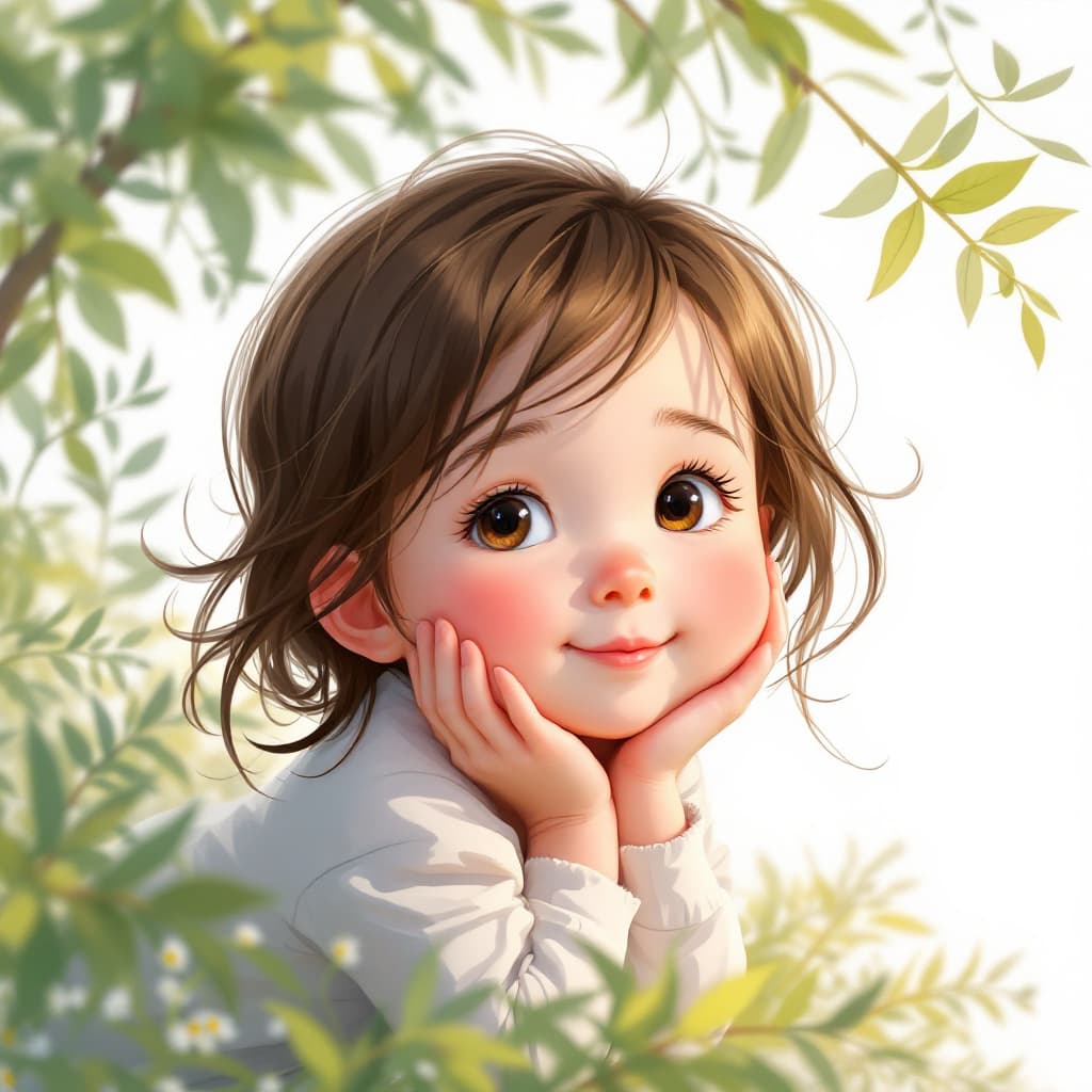 AI generated: a simple cartoon of a beautiful baby with brown hair, white background, princesscore, I can't believ...