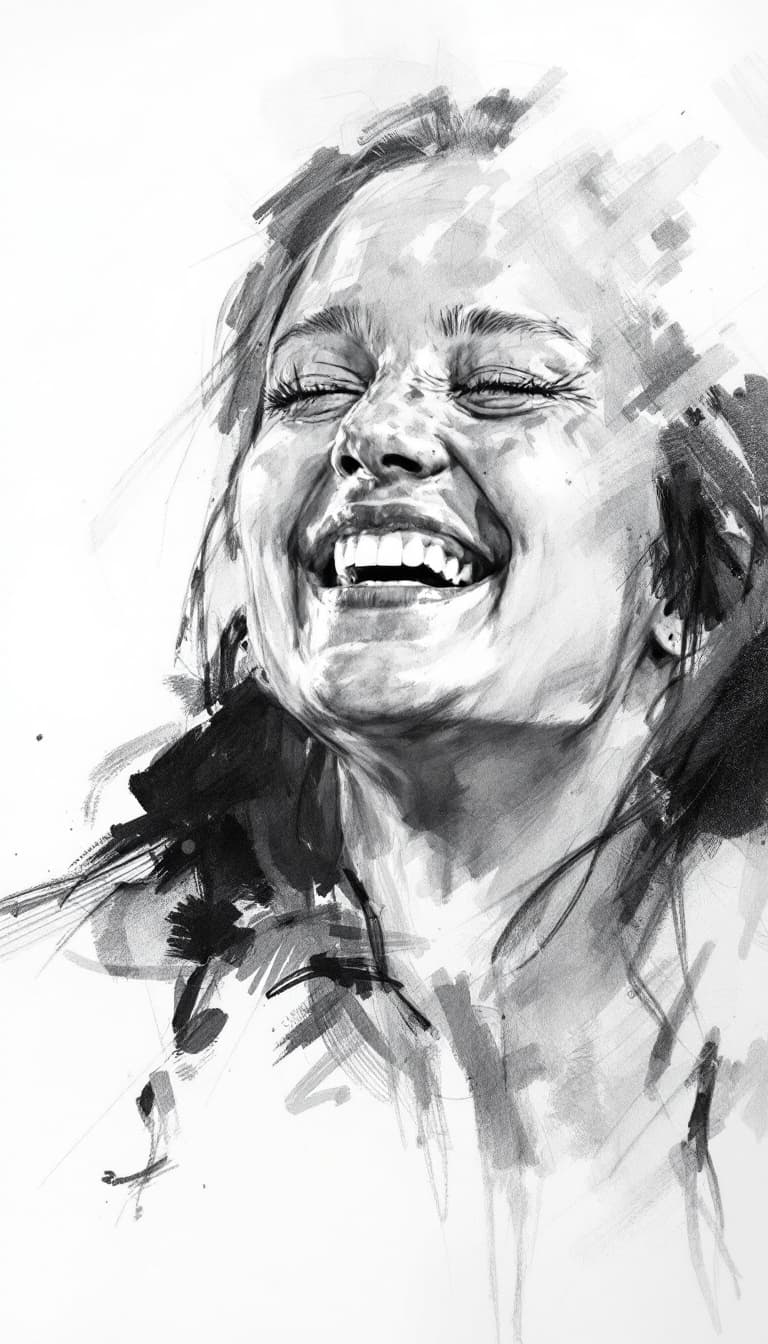 AI generated: Girl, charcoal sketch, laughing