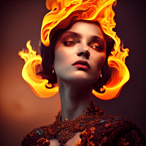AI generated: portrait of beautiful lady set in fire, morfydd clark, cinematic lighting, photorealistic, ornate, i...
