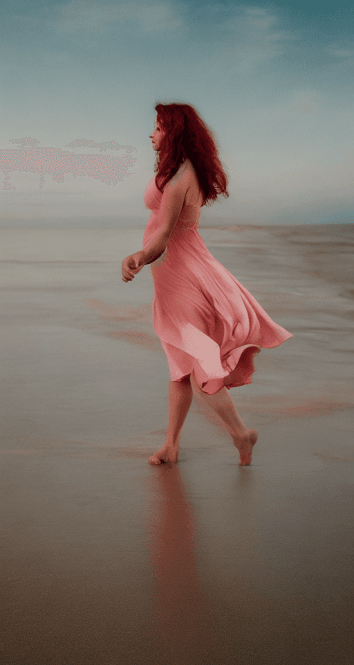 AI generated: a beautiful woman in her early 40s wearing a sexy pastel-colored sun dress, thick body, long red hai...