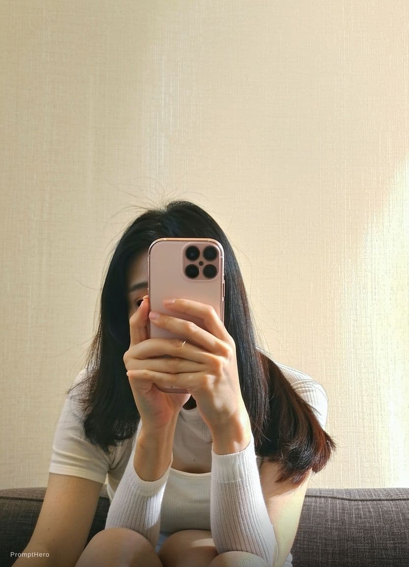 AI generated: A very ordinary iPhone selfie, of a plastic surgery customer. Augmentation to F Cup. with no clear s...