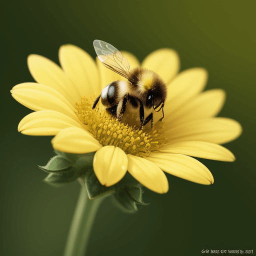 AI generated: sweet bee sitting on top of a yellow flower, a macro photograph, art 