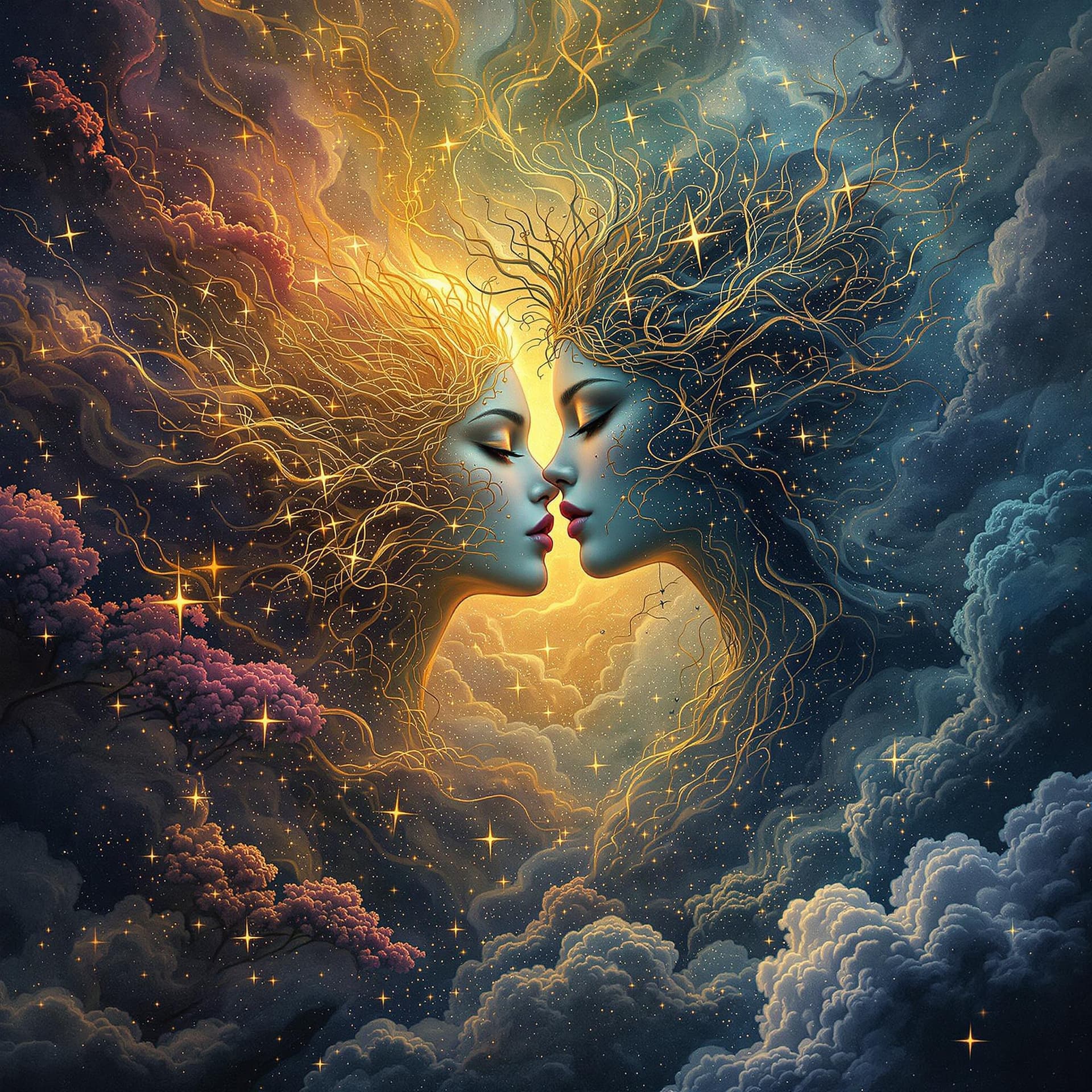 AI generated: Fantasme surréaliste d'un rêve d'harmonie et d'amour, détails épiques et complexes, mystique et imag...