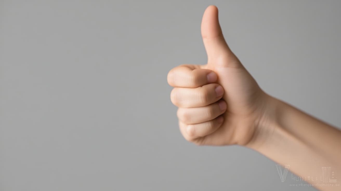 AI generated: human hand making the "like" sign with finger winter sweather sleeve, isolated background from examp...