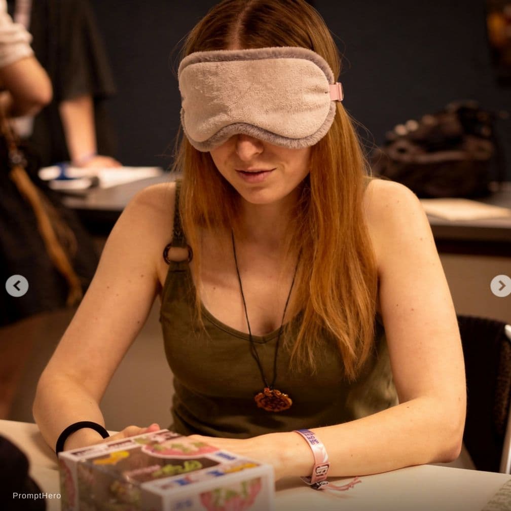 AI generated: the Woman gets wraparound Tapegagged and blindfolded with silver tape. Her Hands are tied on her Bac...
