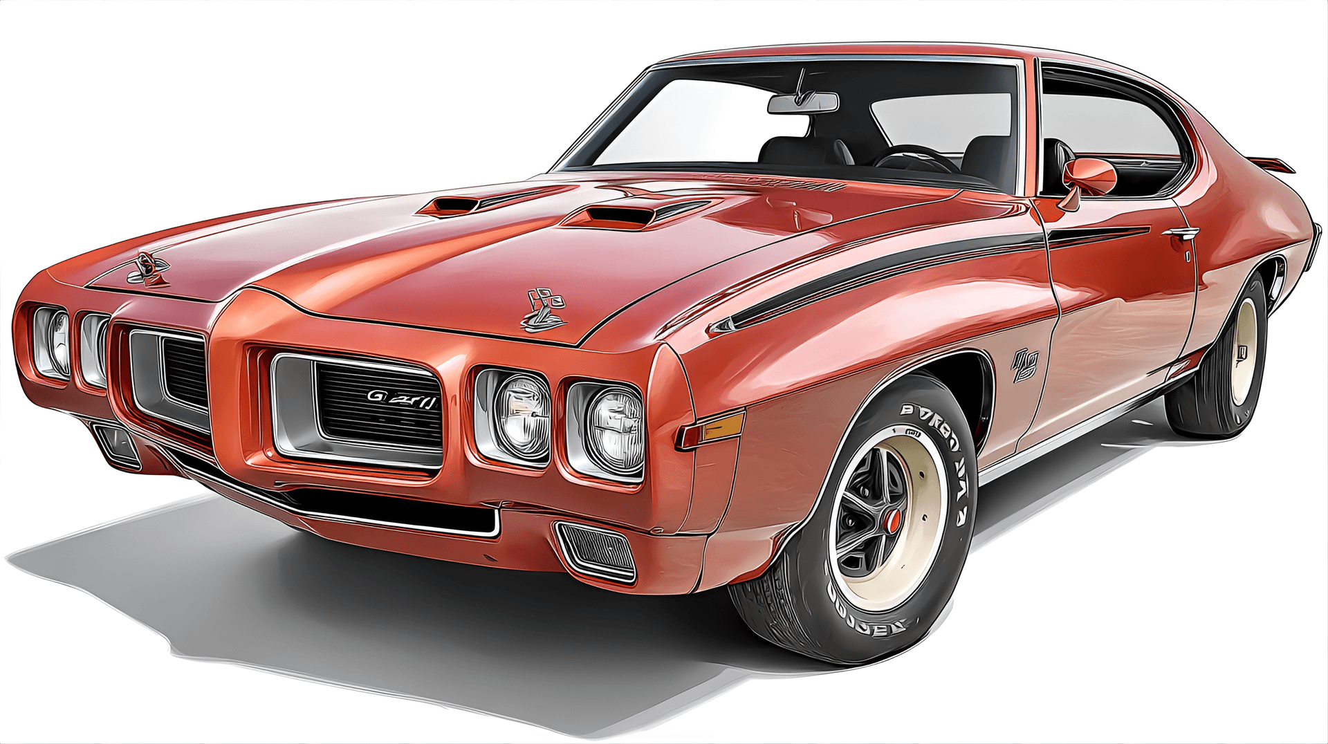 AI generated: stylish 1969 Pontiac GTO Judge, with its aggressive front end, , illustrated as a vintage clipart on...