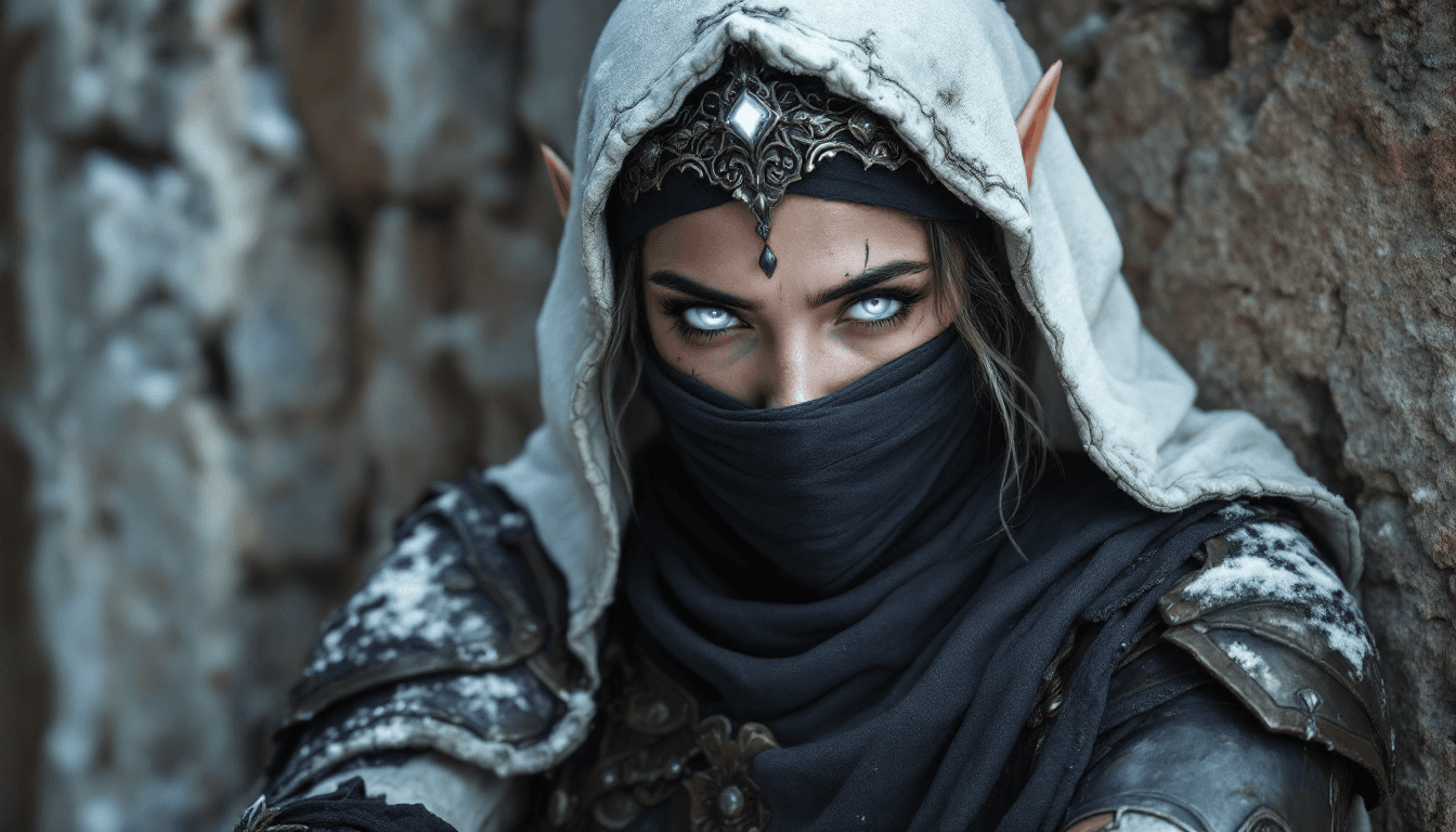 AI generated: female warrior, young adult, likely Middle Eastern, wearing intricate, dark-gray metal armor with br...