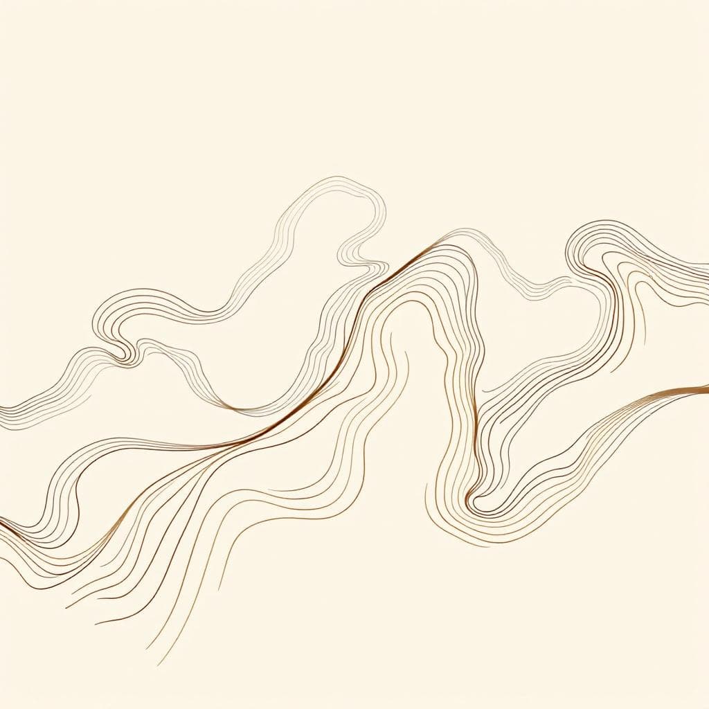 AI generated: Minimalist abstract topographic line art on a soft beige background. Smooth, flowing contour lines i...