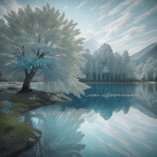 AI generated: lake blue clear crystal, Clouds white, tree green, mounteins, Colorful, Detailed, 4k, Ultra Hd, Real...