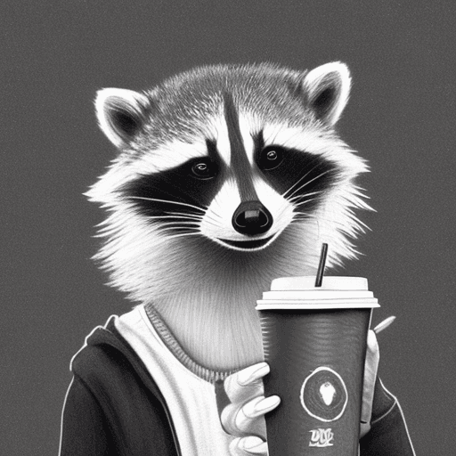 AI generated: the most adorable hand-drawn, realistic-looking raccoon sitting facing forward with an unamused sarc...