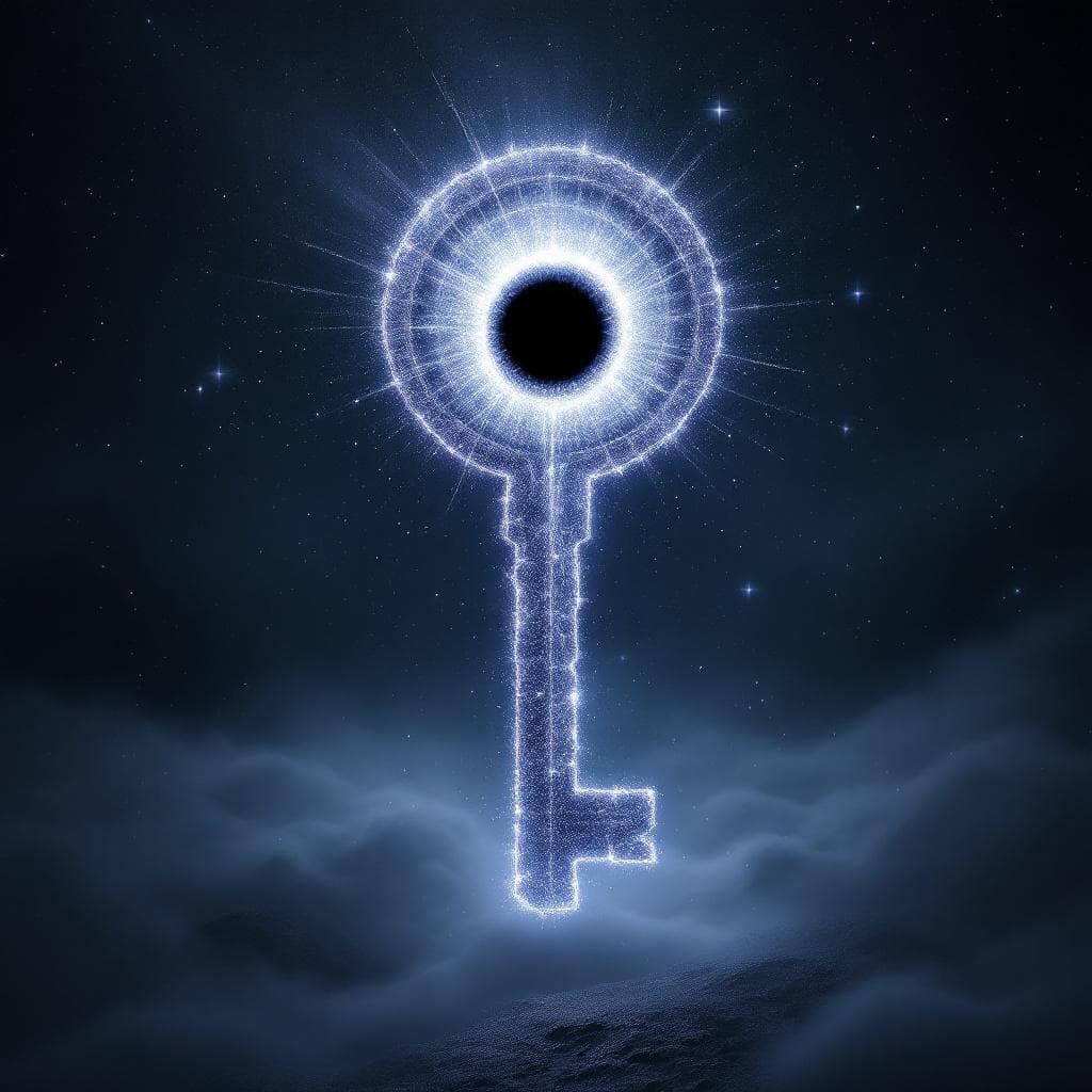 AI generated: Create a key made of Light and energy with a black hole at the hilt  - Light (The Radiance of Percep...