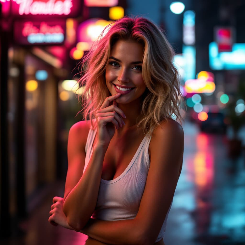 AI generated: Photo of a ultra realistic woman,  A woman with shoulder-length wavy blonde hair, wearing a white sl...