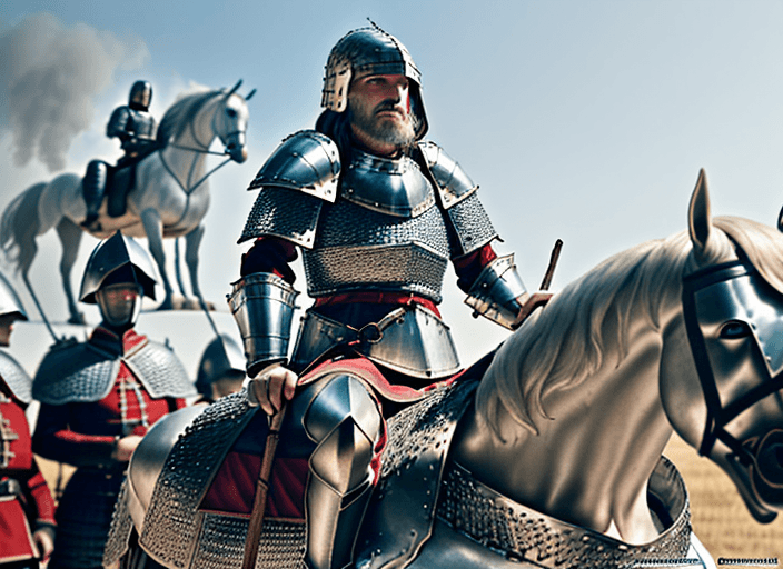 AI generated: Photograph-quality image of Stefan Lazarević, a Serbian despot from 1402, on a warhorse. Use histori...