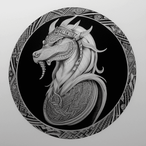 AI generated: black and white engraving, ouroboros, vintage, ink, white background, simple, viking