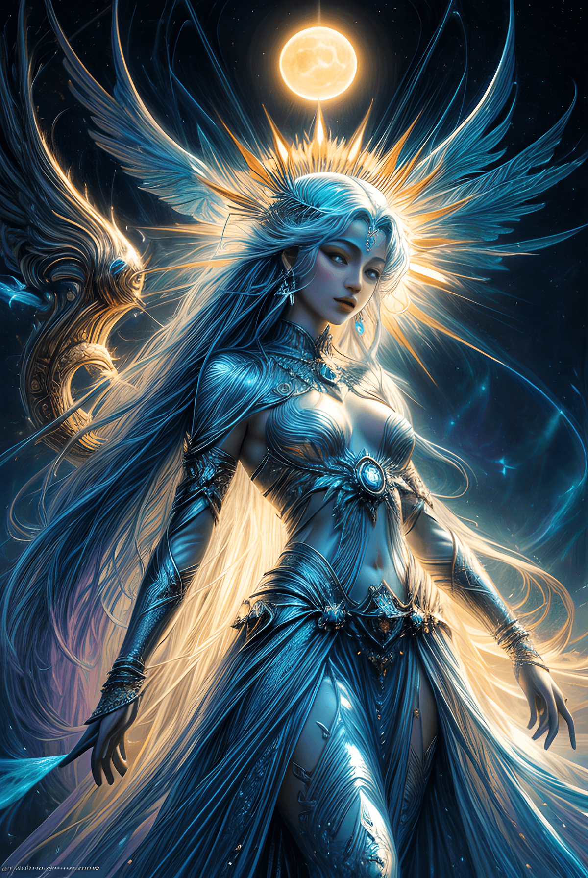AI generated: detailed art, digital art, very surrealistic character, no light, surrealism, moon mythology, sun my...