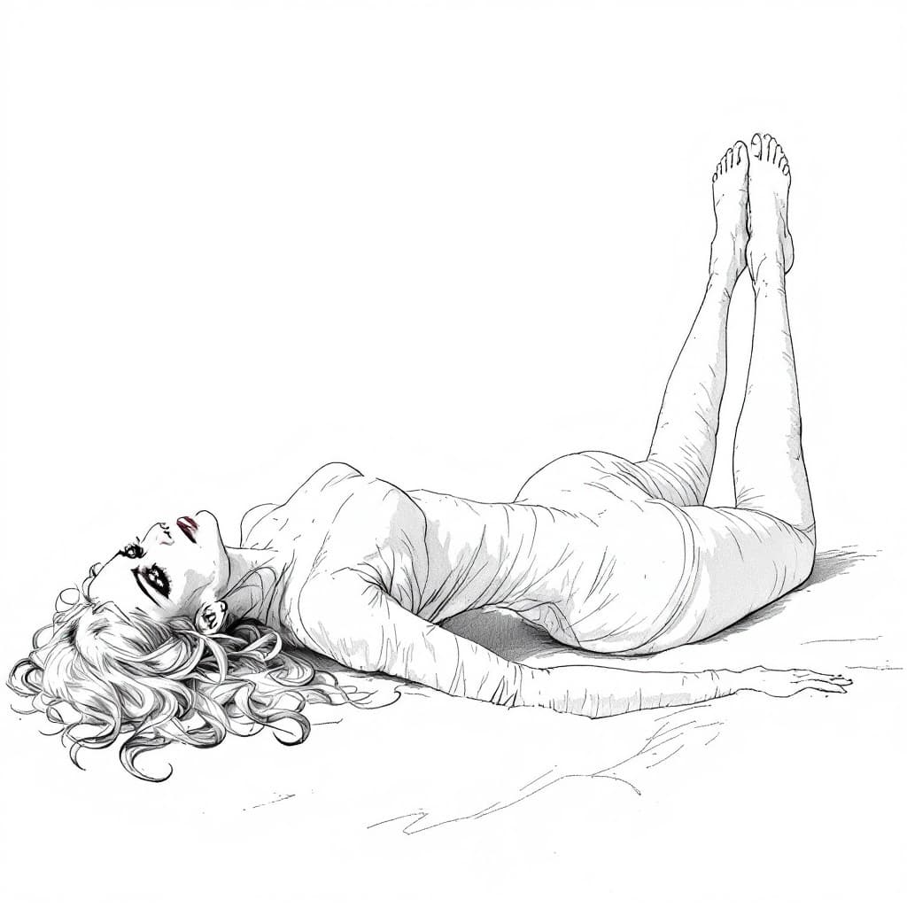 AI generated: A surreal, artistic illustration of a woman lying face down, her body gracefully positioned with her...