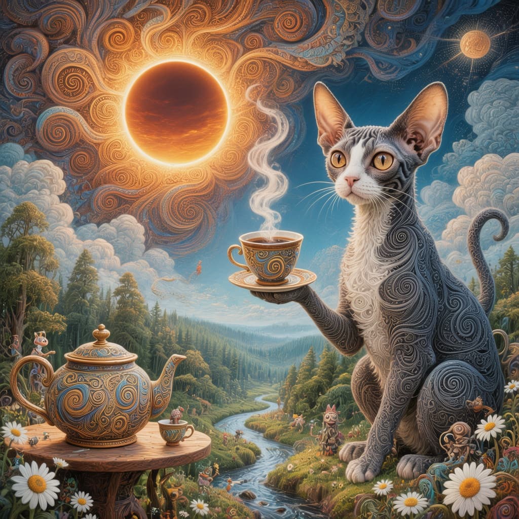 AI generated: A surreal, intricately detailed psychedelic landscape illustration, contemporary surreal art style. ...