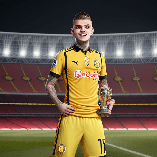 AI generated: Mauro Emanuel icardi Rivero keeping champions leagues cup, with Galatasaray football team’s kit or u...