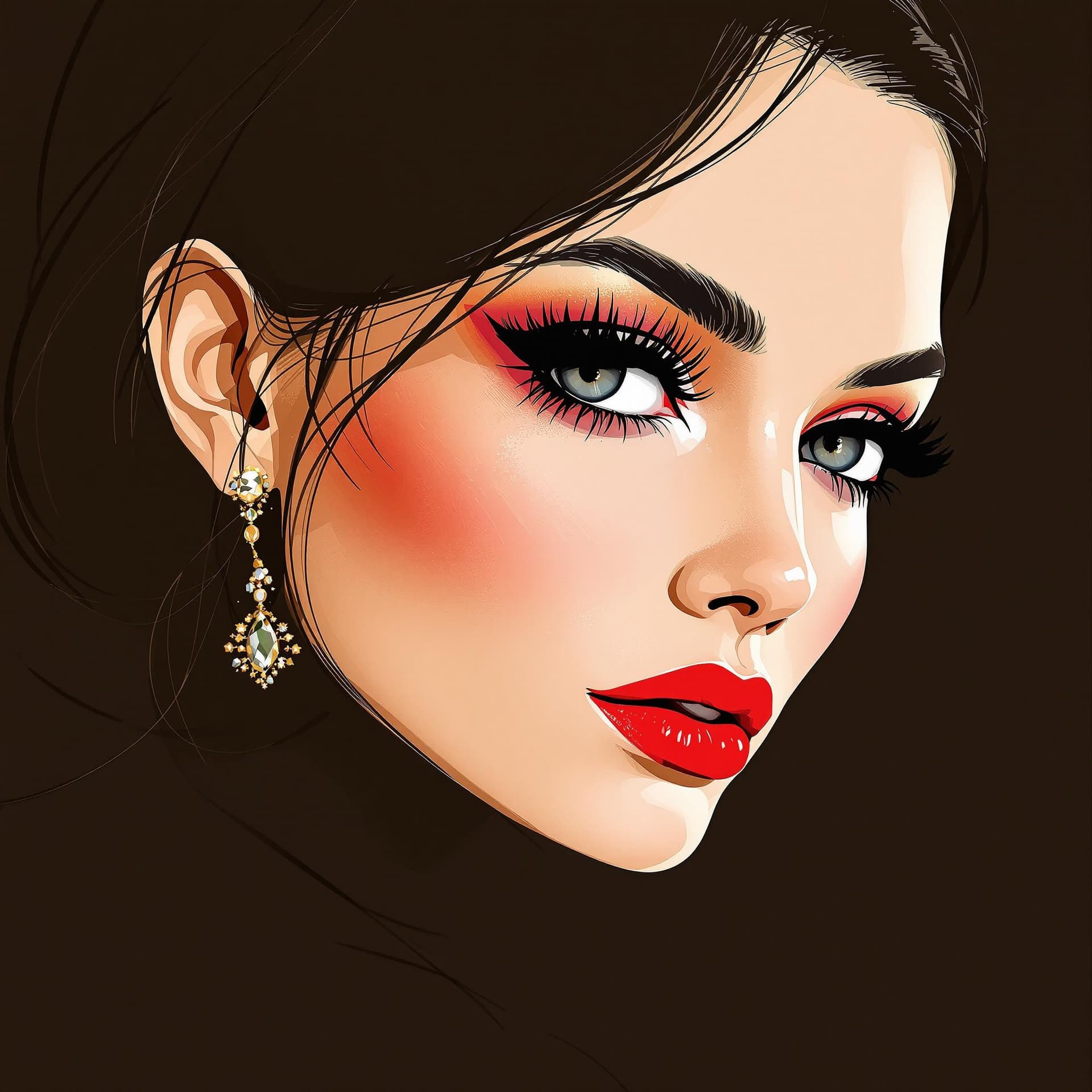 AI generated: fashion illustration, elegant and beautiful face, in the style of René Gruau