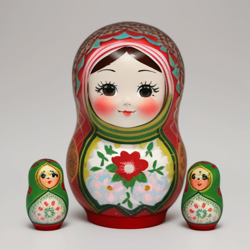 AI generated: "Create an image of a traditional Russian matryoshka doll. The doll should have a wooden texture and...