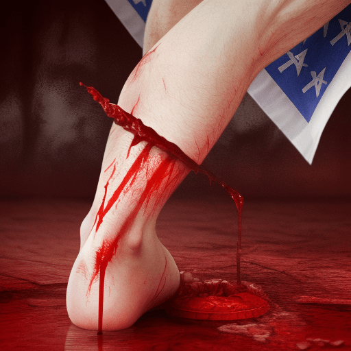 AI generated: Benjamin Netanyahu as satan with his foot on bloody soaked American flag