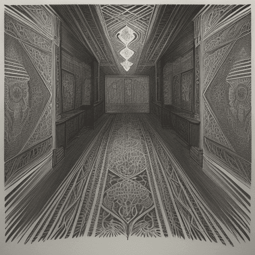 AI generated: Intricate intaglio etching background ::5 drawn in very minute detail in black and white shades usin...