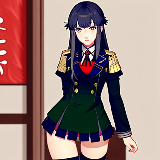 AI generated: Girl, asian, schoolgirl, Fire emblem Three Houses art style, one girl, thigh highs,