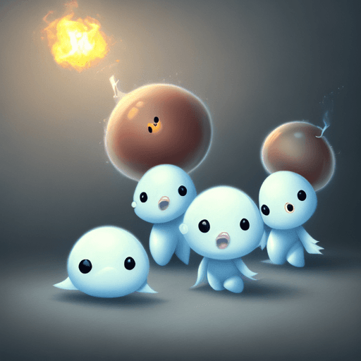 AI generated: a group of cute baby ghost around a fireball  natural light with warm tones — ar 1:1 — niji 5 — styl...