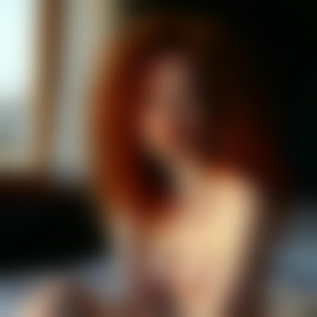 AI generated: beautiful portrait photo of a sensual red-haired woman with curly hair and soft red cheeks, sitting ...