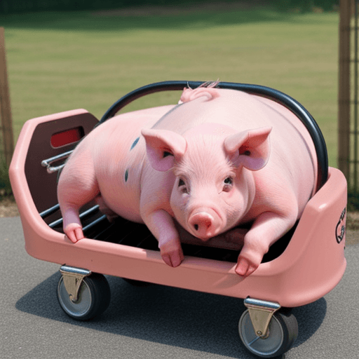 AI generated: cartoon pig on wheels bbq 

