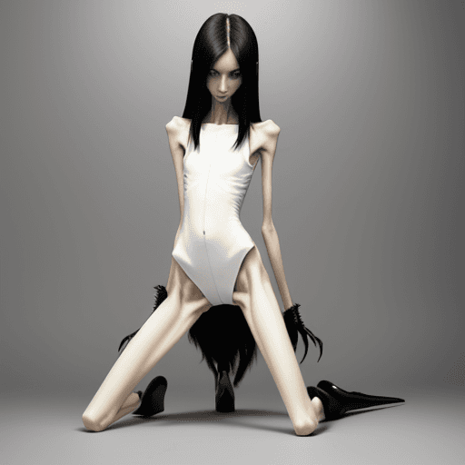 AI generated: very skinny slender girl, with long curved claws, skinny legs and long skinny calves in high heels a...