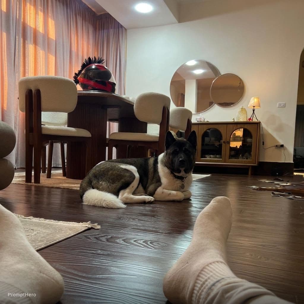 AI generated: Add the dog the second uploaded photo and make it exactly as real photo